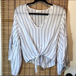 Lavender Field• White & Blue Stripe Sleeve Top • M